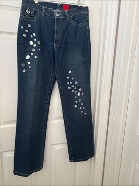 Christina Dark Blue Straight-Leg Jeans with Rhinestone Accents